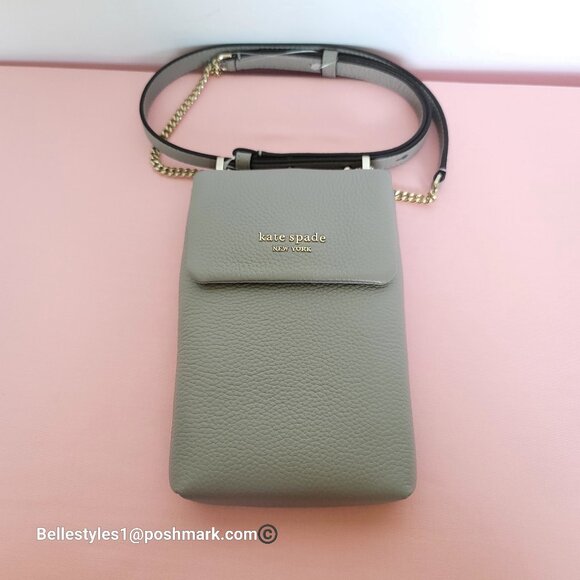 KATE SPADE Bradley North/South Pebbled Leather Phone Crossbody-True Taupe 🎈⭐ - Picture 5 of 16